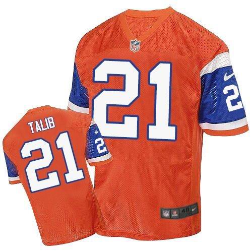 Nike Broncos #21 Aqib Talib Orange Throwback Men's Stitched NFL Elite Jersey - Click Image to Close